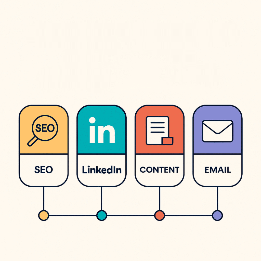 Panoramica dei canali di marketing digitale B2B per il settore HoReCa: SEO, social media, content ed email.