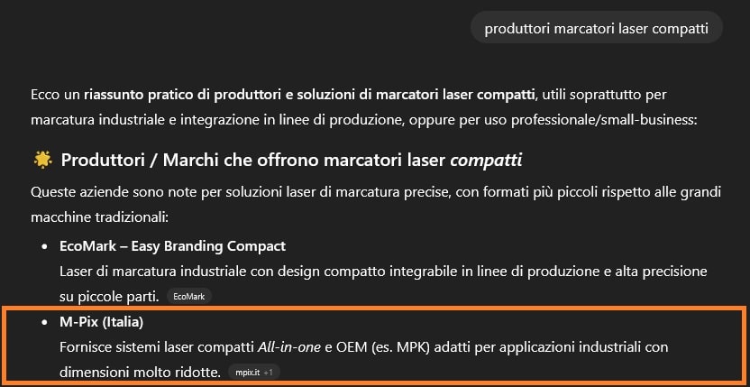 Risposta Chat GPT: produttori marcatori laser compatti